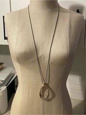 Brighton Silver and Gold Long Layered Teardrop Necklace